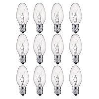 7 Watt Night Light Bulb and Salt Lamps Replacement Bulbs,C7/7 Watt/120 V/45 Lumen,E12 Candelabra Base Clear Glass Incandescent Bulbs,12 Pack