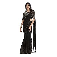 Black ready to wear Stone Embellished Indian Woman Satin Silk Crepe Sequin Saree Blouse Stone work Sari 3527