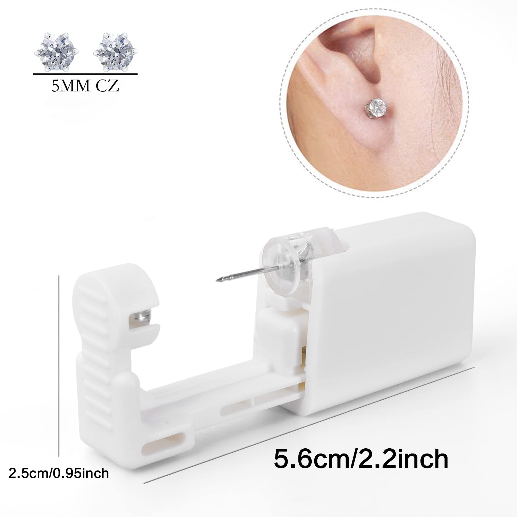 2 Pcs Ear Piercing Kit, Anzero Disposable Sterile Ear Piercing Kit Painless Ear Piercing Gun Tool (5mm)