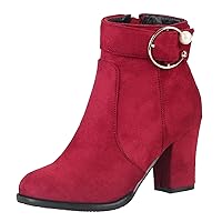 Simple Chunky Heel Ankle Boots with Zipper and Solid Color for Women