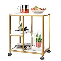 SogesHome Gold Bar Cart, Utility Bar Serving Cart Kitchen Island Rolling Cart on Wheels with Shelves for Living Room, Office, Coffee