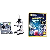 AmScope Kids Beginner Microscope STEM Kit (M30-ABS-KT2-W) + National Geographic Science Magic Kit