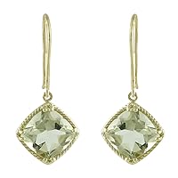 Green Amethyst Cushion Shape Gemstone Jewelry 10K, 14K, 18K Yellow Gold Drop Dangle Earrings For Women/Girls