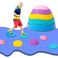 5 Pcs Stepping Stones for Kids, Balance River Stones Toy for Toddlers, Non-Slip Rubber Edges & Plastic Surface, Children's Sensory Obstacle Courses