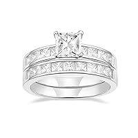1.2ct Engagement Rings for Women Princess Cut Bridal Set Cubic Zirconia Wedding Rings Band Set Size 4-12