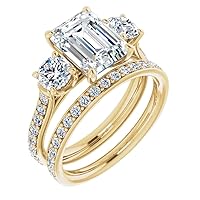 Petite Vintage Vine Moissanite Diamond Ring Set, 1 CT Emerald Moissanite Engagement Ring Set, Wedding Ring Set, Bridal Ring, Promise/Anniversary Rings for Wife, Statement Ring