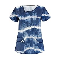 Women's Fashion Stripe Gradient Printed Short Sleeve Workwear with Double Pockets Top Basic Shirts