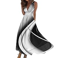 Womens Maxi Dress Wrap V Neck Sleeveless Marble Printed Flowy Swing Sundress Trendy Floral Boho Beach Party Dresses