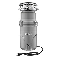 Kraus KWD210-50MGR WasteGuard Continuous Feed Garbage Disposal with Ultra-Quiet Motor for Kitchen Sinks with Power Cord and Flange Included, 1/2 HP, Gray-3-Bolt Connection