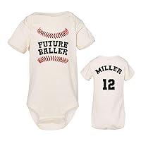 Baffle Custom Baseball Baby Onesie, FUTURE BALLER (BASEBALL) W/Name & Number on Back, Kids Onesie, Personalized Onesie