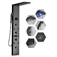 Homevacious 5 In 1 Shower Panel System,LED Rain Waterfall Shower Head and Adjustable Massage Body Jets,3 Settings Handheld Head and Tub Spout,Stainless Steel Bathroom Shower Panel,Matte Black