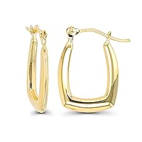 14K Yellow Gold 2mm Thick Hoop Earrings with Hinged Clasp | Bamboo, Channeled, Square, Oval And U Shaped | Hypoallergenic Hoops For Sensitive Ears | Solid Gold Earrings For Women and Girls