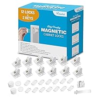 Baby Proofing Magnetic Cabinet Locks - 12 Locks + 2 Keys Bundle with Extra Child Proof Replacement Magnet Key