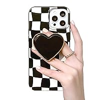 Black Checkered Phone Case, Heart Plaid Stand Phone Case iPhone 15 Pro Max, Non-Slip Pattern Design, Soft Silica Gel Frame Support Phone Case for Teen Girls, Sisters, Wife and Women