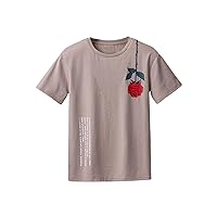 Boy's Graphic Tees Floral Letter Print Short Sleeve Crew Neck Casual Summer Tee Tops