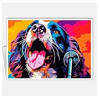 Assortment All Occasion Greeting Cards, Matte White, Dogs Singing Pop Art, (4 Cards) Size A5-148 x 210 mm - 5.8 x 8.3 in #6 (Spaniel English Springer Dog Singing 3)