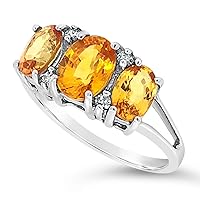 14k White Gold Yellow Sapphire Genuine Gemstone and Diamond Anniversary Promise Ring For Women Birthstone of September
