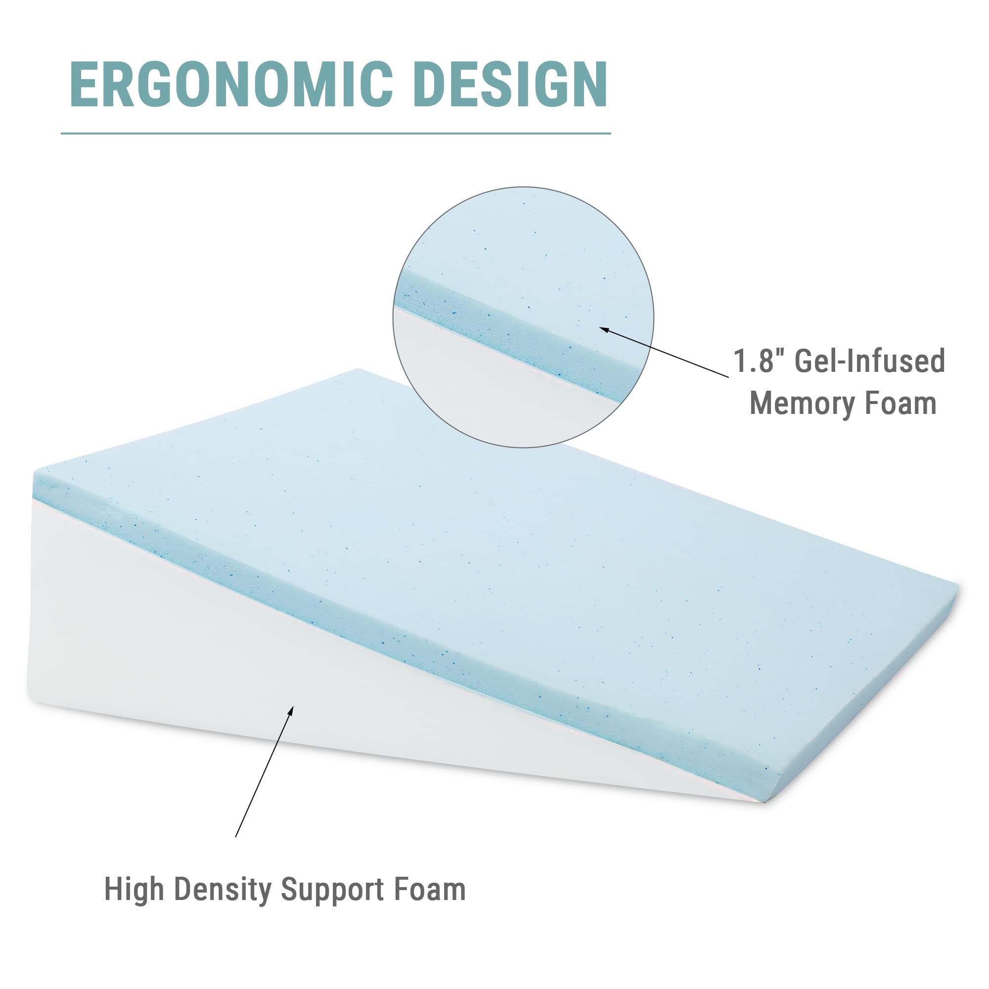 Wedge Pillow with Memory Foam Top for Sleeping,Reading and Rest, 8 Inch Elevated Support Triangle Bed Pillow for Legs and Back Support with Washable Cover
