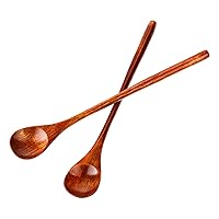 2 PCS Long Handle Wooden Coffee Spoons, Wood Mixing Tea Spoons Honey Spoons Wooden Cocktail Spoons with Long Handle for Mixing, Stirring, Eating(style2)