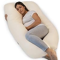 Pharmedoc Pregnancy Pillows, U-Shape Full Body Pillow -Removable Organic Cotton Cover - Beige - Pregnancy Pillows for Sleeping - Body Pillows for Adults, Maternity Pillow and Pregnancy Must Haves