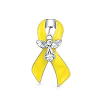 Guardian Angel Cancer Awareness Ribbon Brooch Pin -Yellow Purple Red White Pink Crystal Enamel -Symbol of Support and Survival for Women Silver Plated