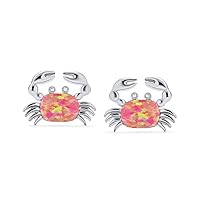 Created Opal In 925 Sterling Silver 14K White Gold Finish Beach Crab Stud Earring for Women's & Girl's