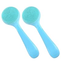 2 Pack Manual Facial Cleansing Brush, Soft Silicone Face Skin Scrubbers Scrub Pad Exfoliator Cleanser with PP Handle for Blackheads Whiteheads Removal (Blue)