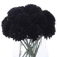 Fake Flowers 15pcs Artificial Silk Hydrangea Chrysanthemum Ball Flowers Bouquets for Home Dining Table Core Party Wedding Halloween Decoration (Black, Pack of 15)