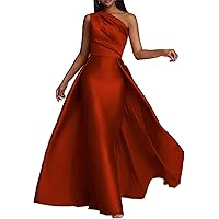 Women One Shoulder Sleeveless Prom Dress OverSkirt A Line Ruched Floor Length Formal Evening Party Ball Gowns