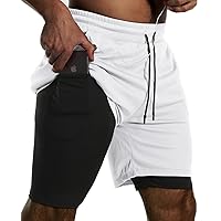 JWJ Mens 2 in 1 Running Shorts Quick Dry Gym Athletic Workout Clothes with Side Pockets