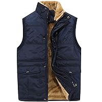 Flygo Men's Fleece Lined Lightweight Jacket Sleeveless Down Quilted Vest Coat (Blue, Medium)