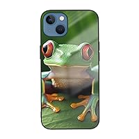 Green Cute Frog Printed Case for iPhone 13 Cases, Tempered Glass Shockproof Phone Case Cover for iPhone 13 Case 6.1 Inch,Not Yellowing