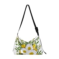 ALAZA Daisy Flowers Chamomile Floral Womens Tote Bag Leather Shoulder Bag For Women Men Large Hobo Cross Body Bags Handbag