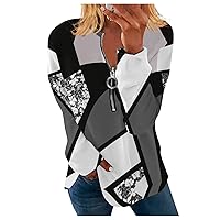 Women's Loose Comfy Shirts Blouse Long Sleeve T-Shirts Casual Crewneck Irregular Striped Geometric Printed Tops