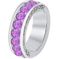 1.80CTW Eternity 14k White Gold Plated Round Cut Created Amethyst 9-Stone Mens Rings Sterling Silver Wedding Band Ring