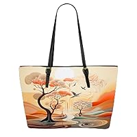 Abstract Birds In Utopian Landscape Creation Leather Tote Bag 3d