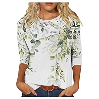 Women's T-Shirts, Women's Fashion Casual Round Neck 3/4 Sleeve Loose Printed T-Shirt Ladies Top