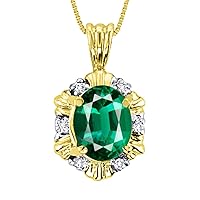 Rylos Necklaces For Women 14K Yellow Gold - Emerald & Diamond Pendant Necklace With 18