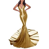 Women's Mermaid Sweep Train Formal Evening Dresses Long V Neck Party Gowns