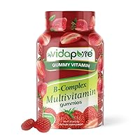 B-Complex Multivitamin Gummies + Vitamin C – Natural Strawberry Flavor & Color – Button Shape – Gelatin-Free – Non-GMO – Vegan Friendly (60 Gummies)