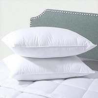 Goose Down Feather Pillows Standard Size Set of 2 Pack Hotel Collection Bed Pillow for Sleeping Medium Firm Support for Side Stomach & Back Sleepers, 20x26 Inch
