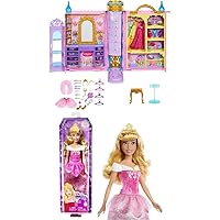 Bundle of Mattel Disney Princess Closet Playset with 2 Fashions, 25 Accessories, Vanity, Dressing Room, Runway & Storage, Opens to 2 Feet + Princess Aurora Fashion Doll, Blonde Hair, Tiara Accessory