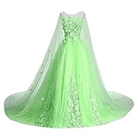 Women's Appliques Floral Quinceanera Dresses with Cape Long Prom Dress Evening Formal Gown