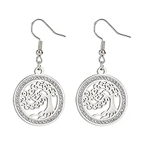 KKJOY Tree of Life Dangle Earrings Stainless Steel Family Tree of Life Pendant Earrings Inspirational Amulet Jewelry Spiritual Gifts for Women Men