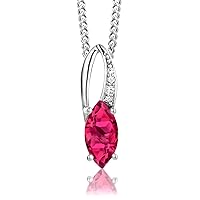 ByJoy Necklace for Women Sterling Silver pendant Ruby with Cubic zirconia brilliant cut 45 cm chain 925 Silver