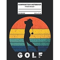Golf Composition Notebook: Vintage Retro Sunset Golf Player Silhouette College Wide Ruled Composition Journal - Great Gift Idea for Teachers, Students, and Golf Lovers