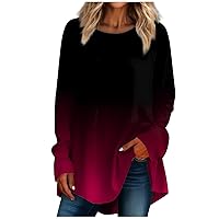 White Long Sleeve Shirts for Women,Women's Casual Plus Sizelong Sleeved Round Neck Gradient Printing T-Shirt Top Pullover