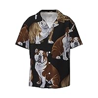 Cute English Bulldog Men's Short-Sleeved Shirt, Casual Fashion Printed Shirt with Pocket