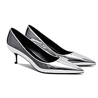 MOOMMO Kitten Heel Pumps Pointed Toe Satin Slip On 2 Inch Mid Heel Dress Shoes Classic Work Pumps for Office Ladies Wedding Bridal Party 4-13 M US