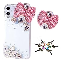 STENES Sparkle Phone Case Compatible with Samsung Galaxy S21 FE 5G Case - Stylish - 3D Handmade Bling Crystal Bowknot Rhinestone Crystal Diamond Design Cover Case - Pink